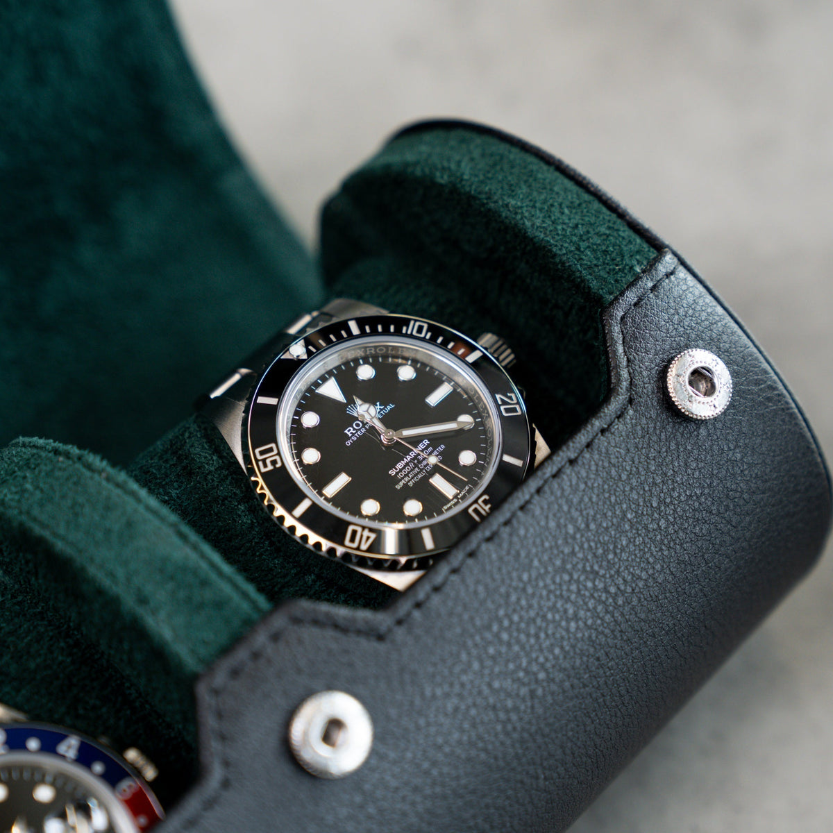 Two Slot Watch Roll - Black Green