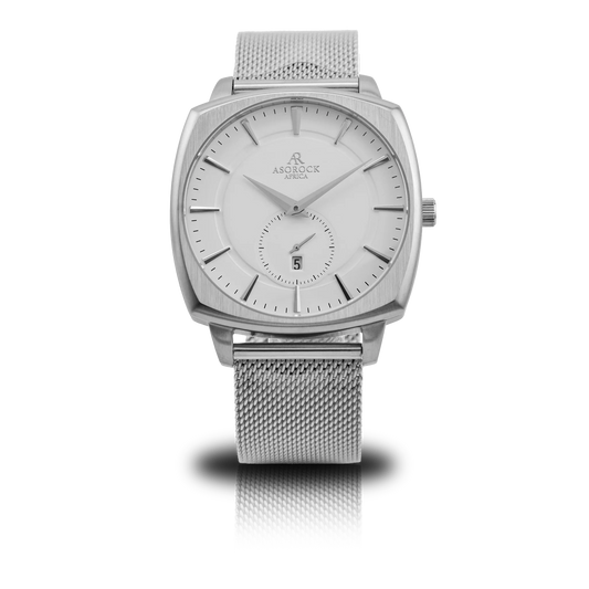 Silver/White Monolith (silver mesh strap)